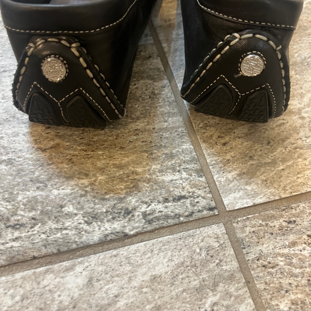 Cole Haan Black Leather Penny Loafers with White Stitching - Picture 2 of 5